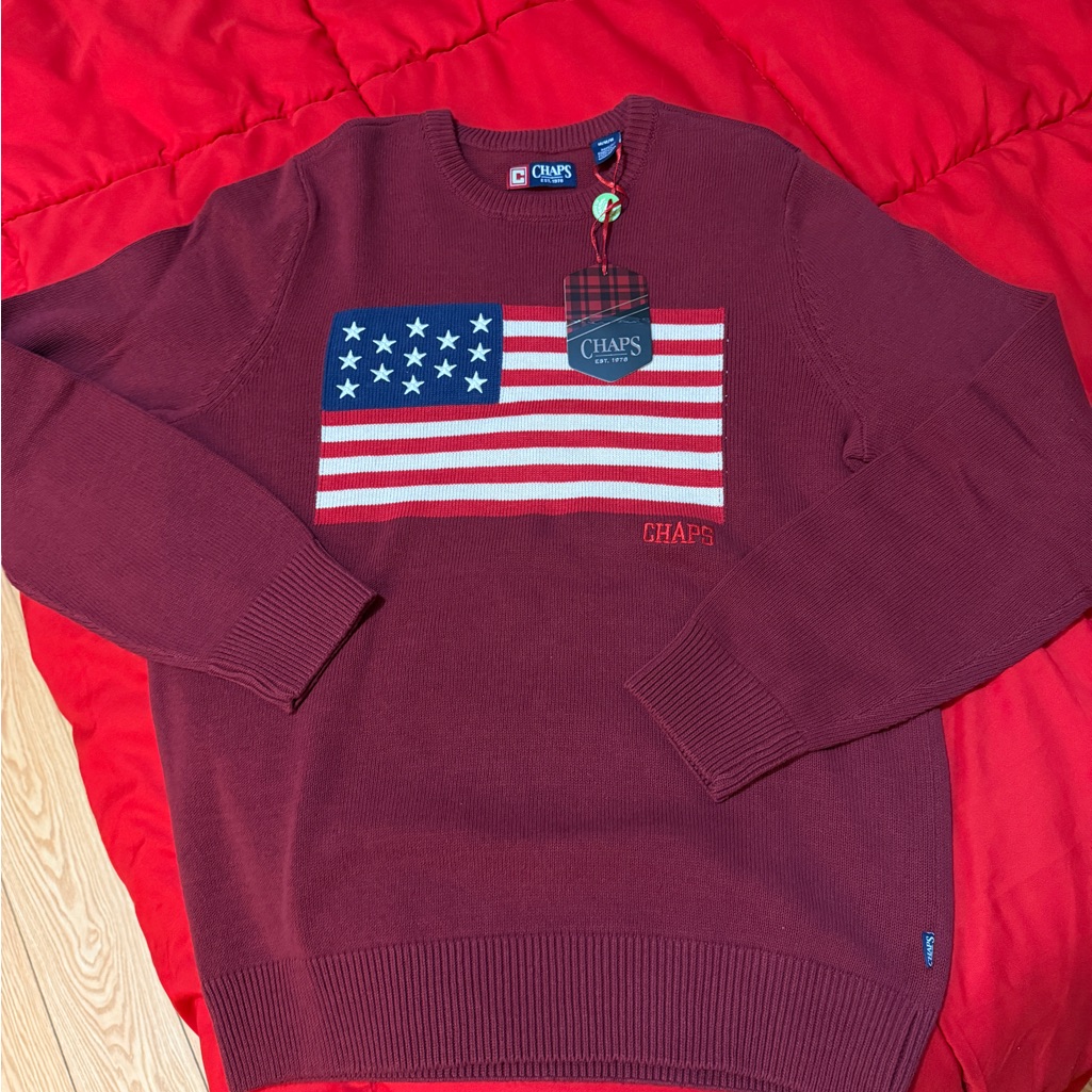 Chaps Men's Burgundy Sweater With American Flag